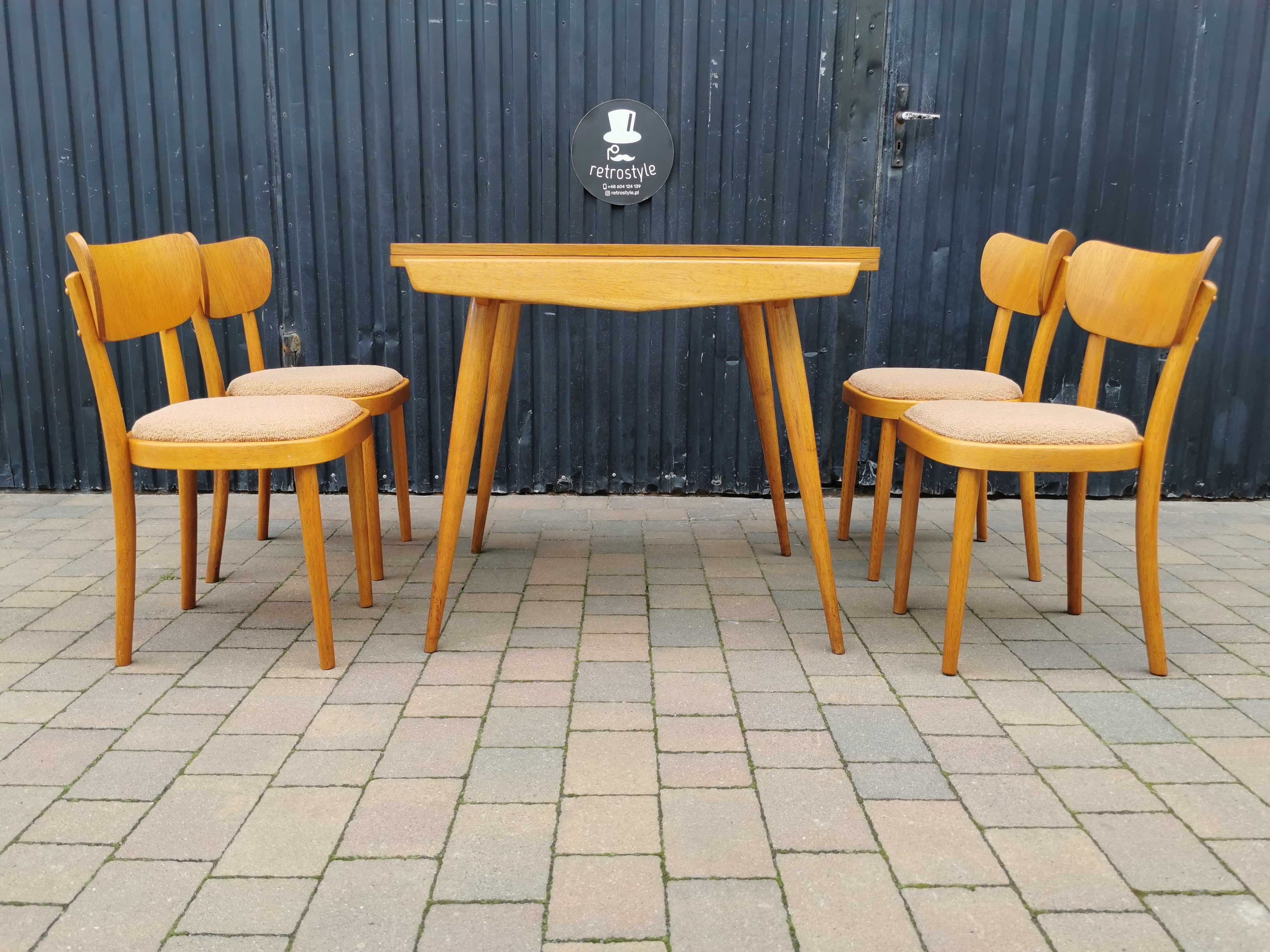 Stół ÚLUV+ 4x krzesło TON (Thonet), Czechosłowacja '60 Design, Prl