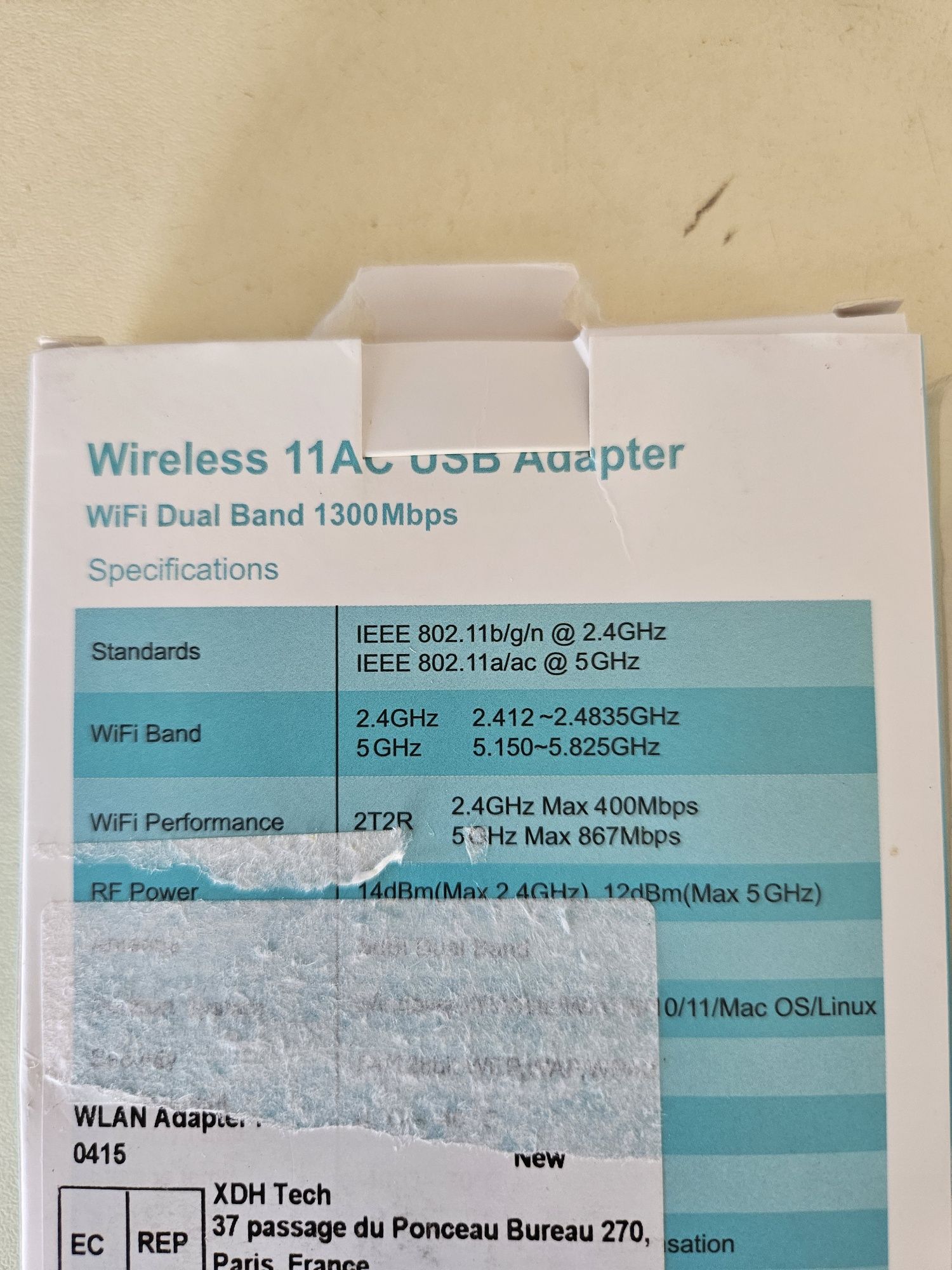 Двохдіапазонний USB 3.0 Wi-Fi 5 1300Mbps адаптер 2.4/5GHz