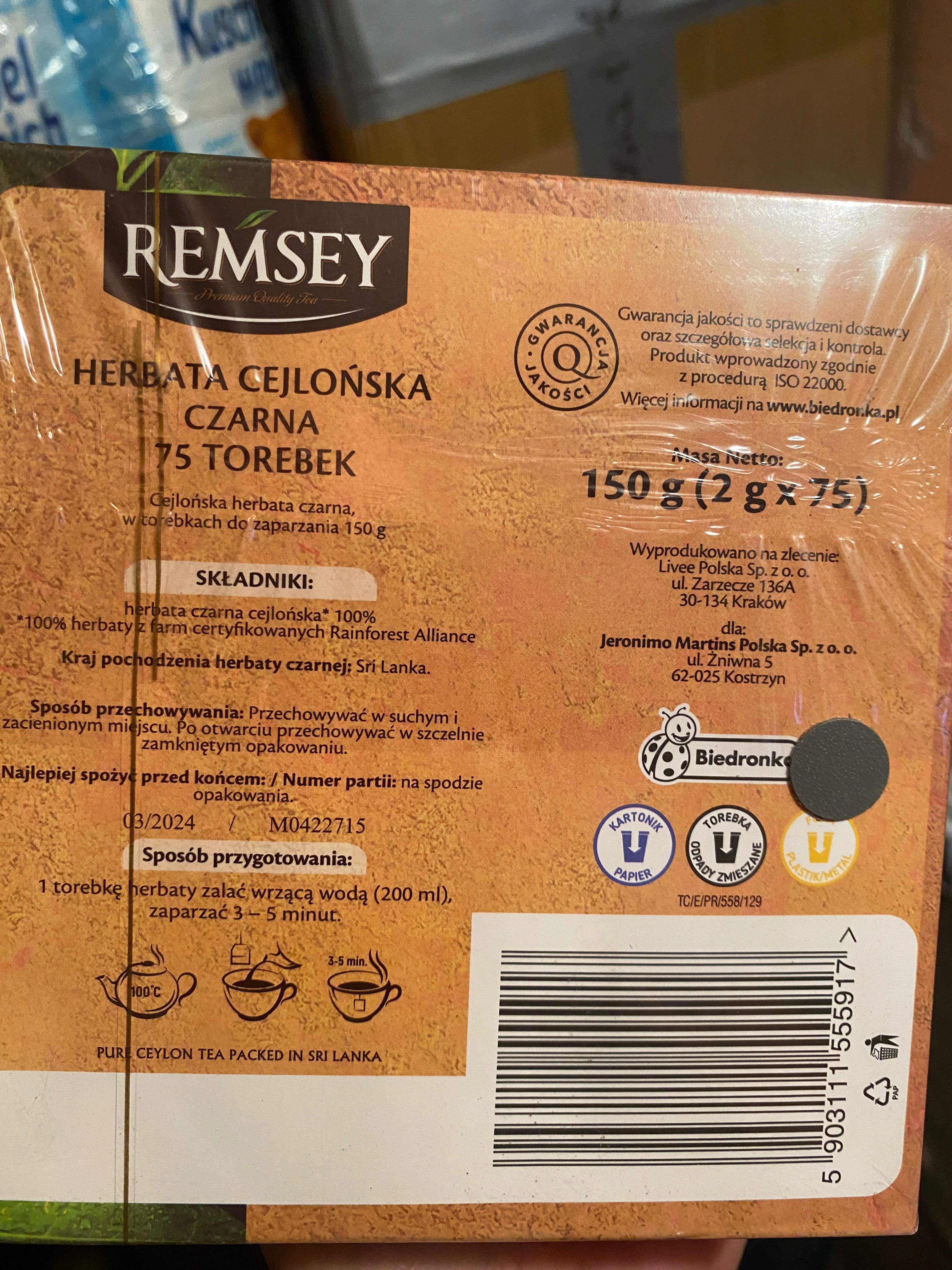 Herbata Remzey dawa smaki Cejlońska ,Czarna i Earl Grey