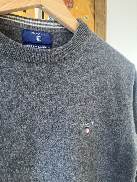 Luksusowy Szary Sweter Gant, 100% Wełna Wool, S 36, stan idealny