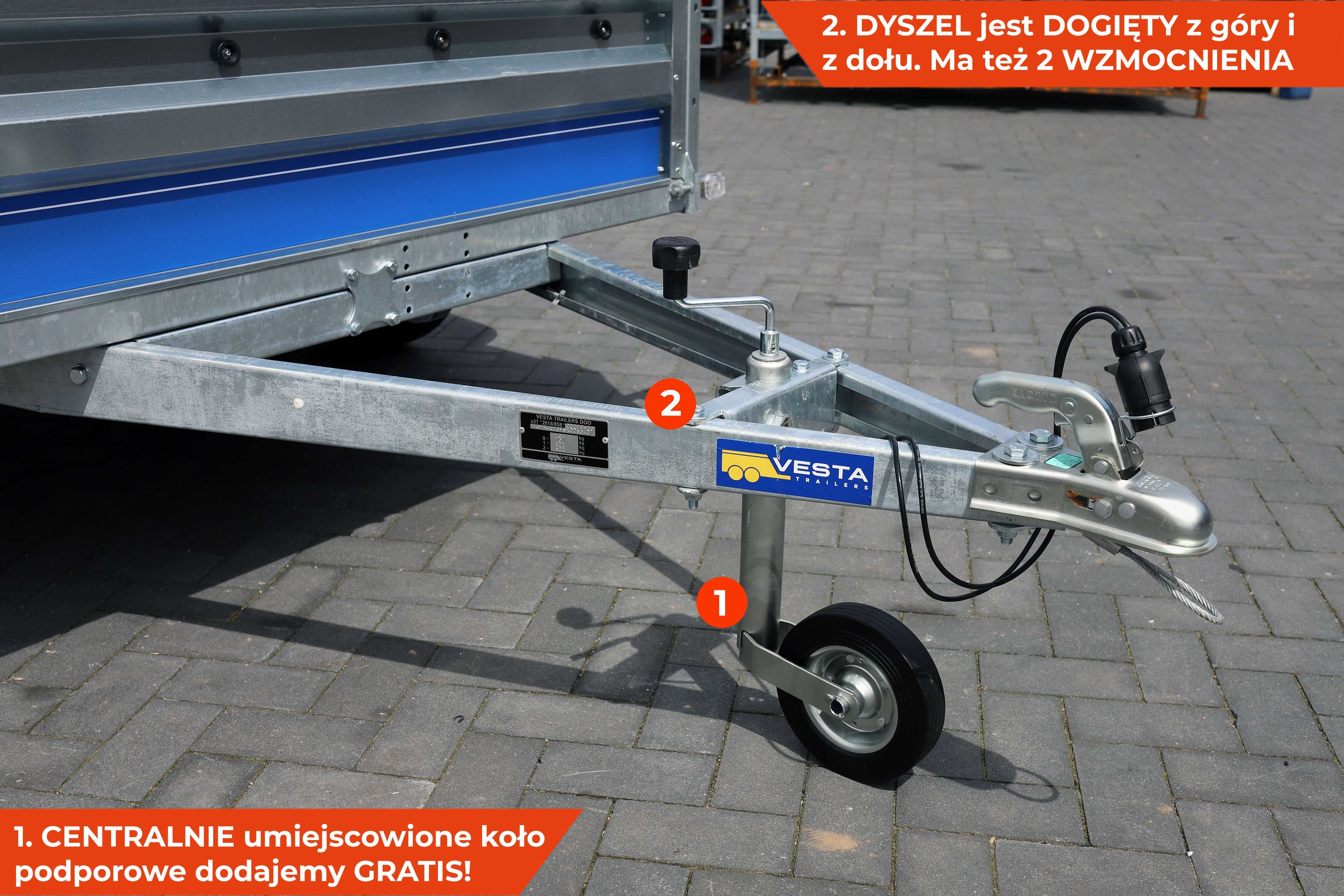 Mocna przyczepa 2 osiowa 252x135x37 Vesta light 25DA tandem SPAWANA