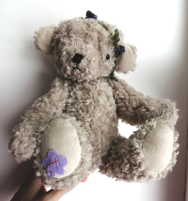 Ведмедик шарнірний колекційний, букле, сірий, handmade, teddy bear