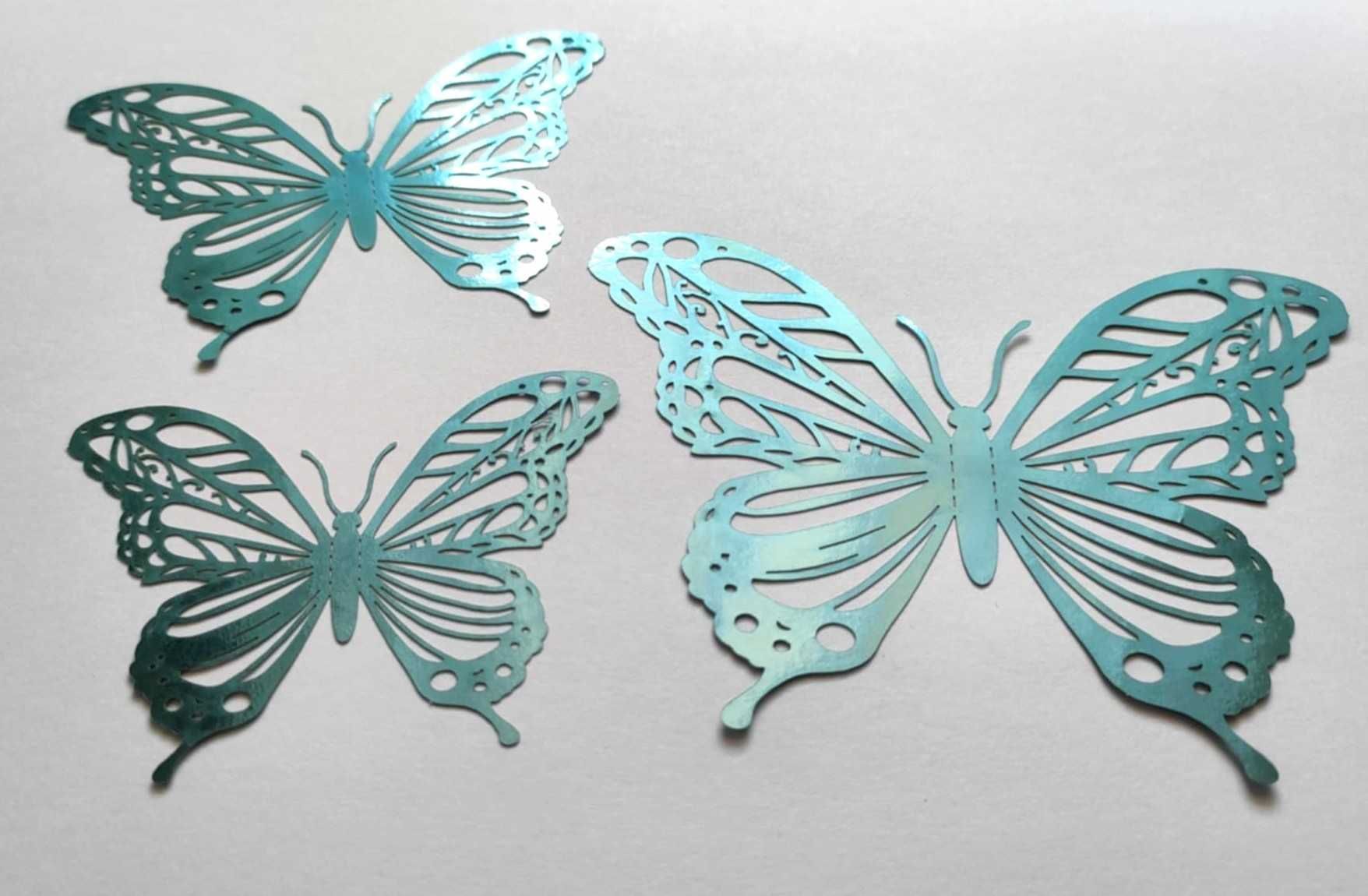 Motyle 3D Naklejki na Zielone Zieleń Mieniąca Ażurowe Ogonki 12 szt