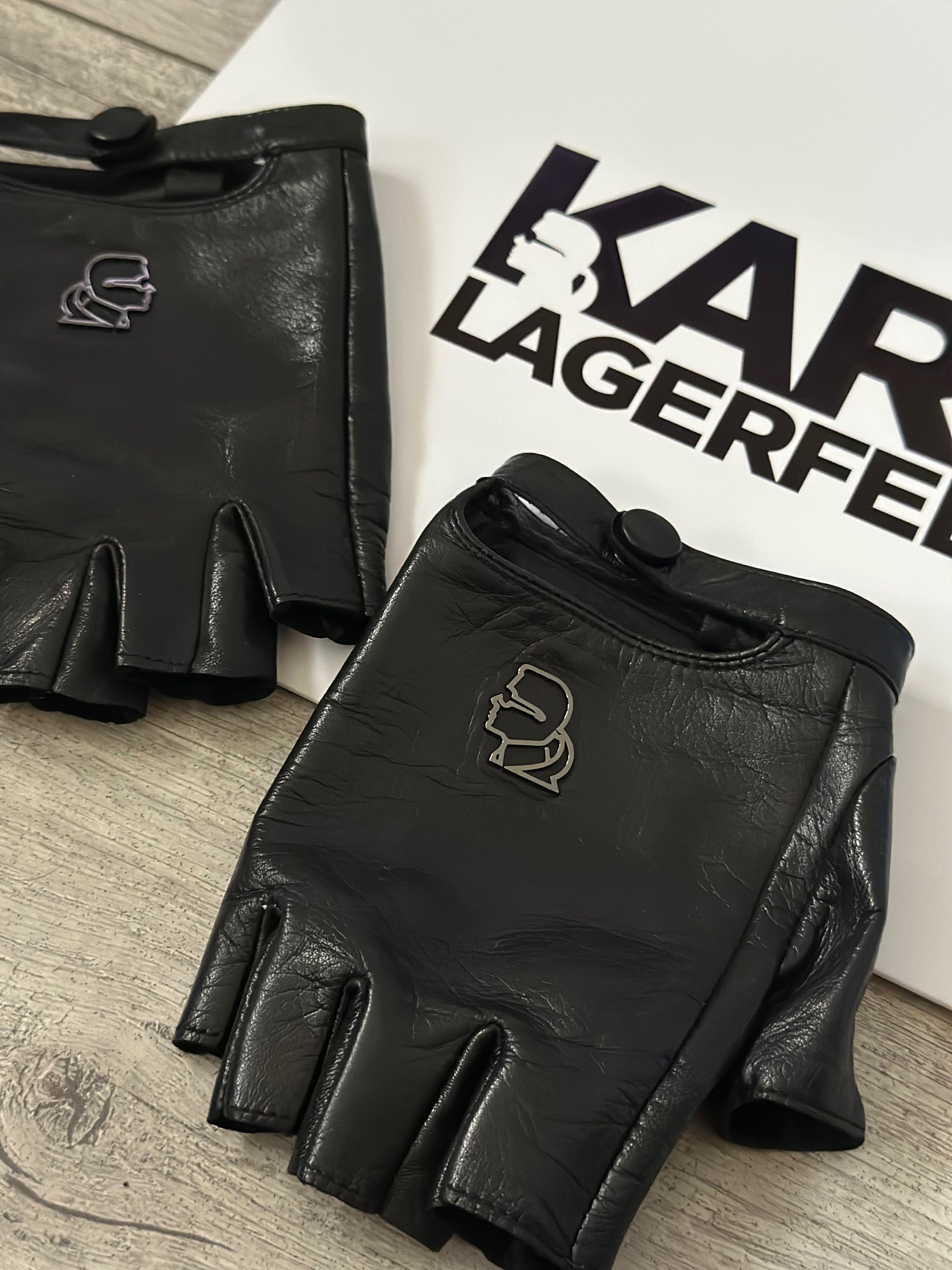 Skórzane czarne rękawiczki bezpalcowe Karl Lagerfeld rozmiar L