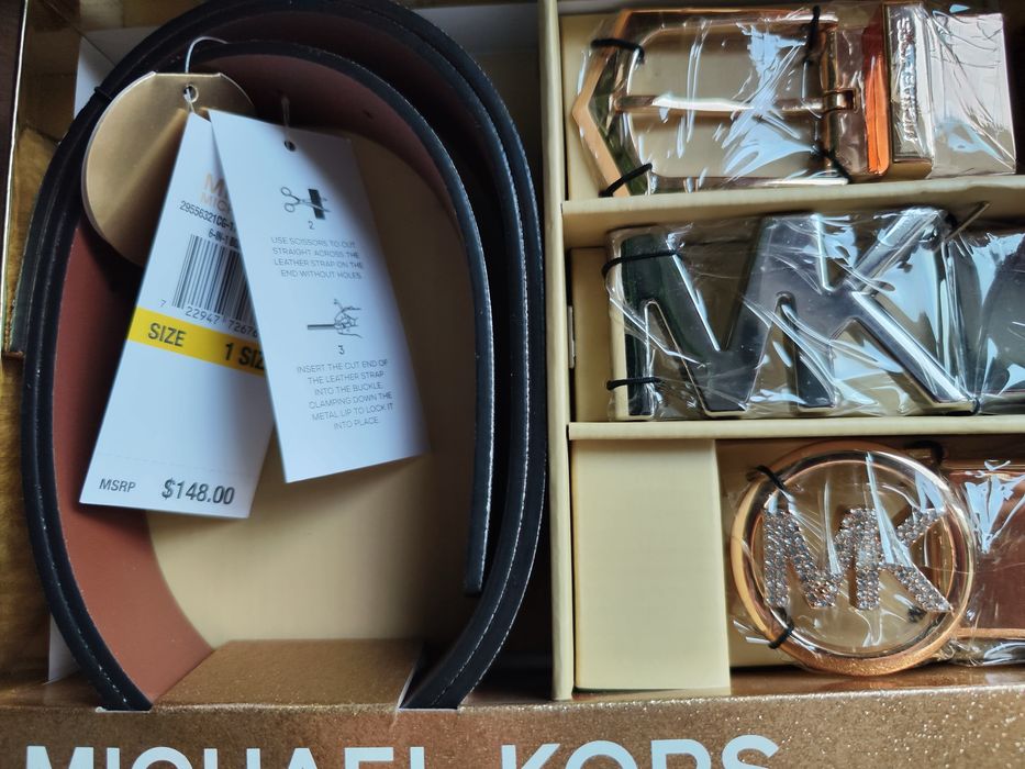 Pasek dwustronny michael kors beżowy trzy klamry uniwersalny rozmiar