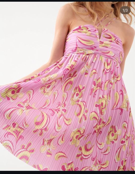 Сарафан летний плиссе платье короткое розовый zara s