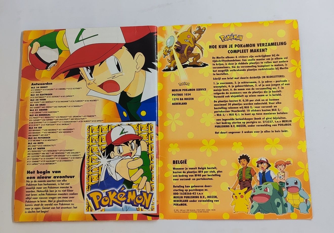 Álbum Pokémon Merlin (1999). Faltam apenas 12 Cromos.