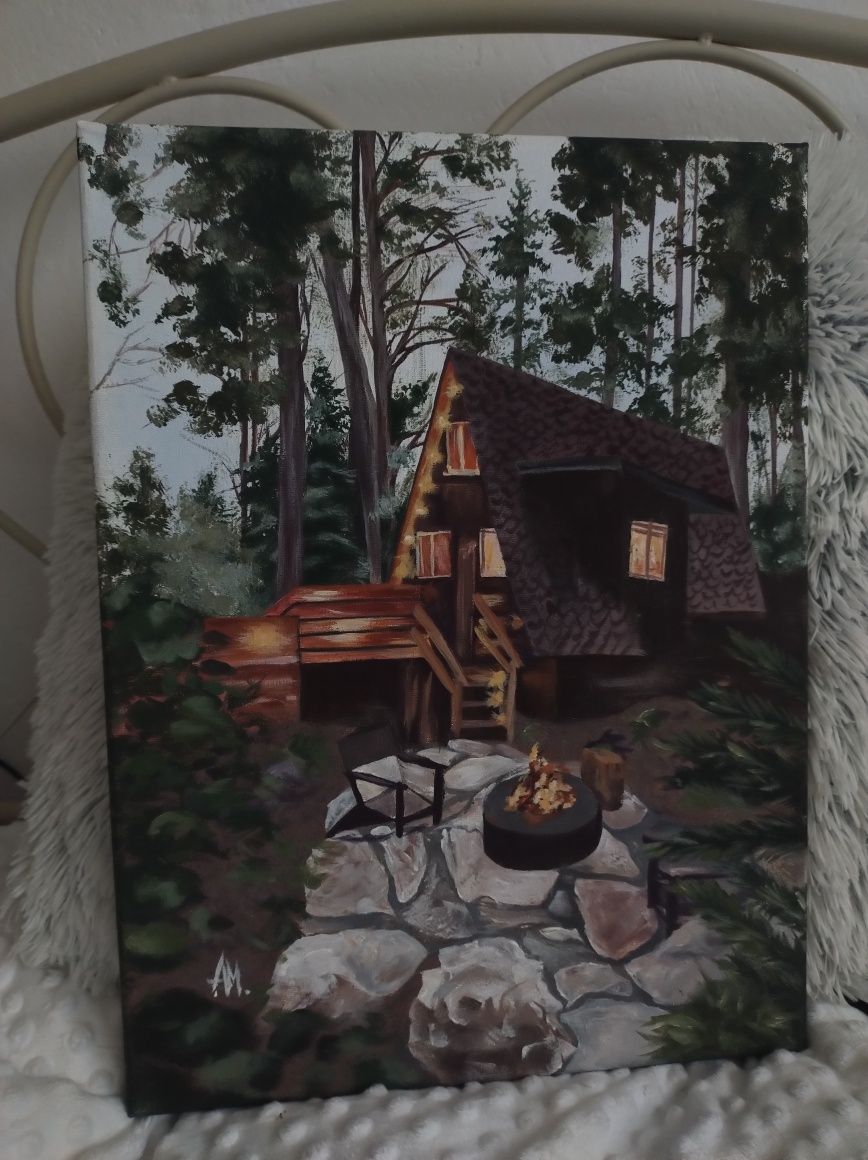 Obraz dom w lesie a3 akryl na płótnie