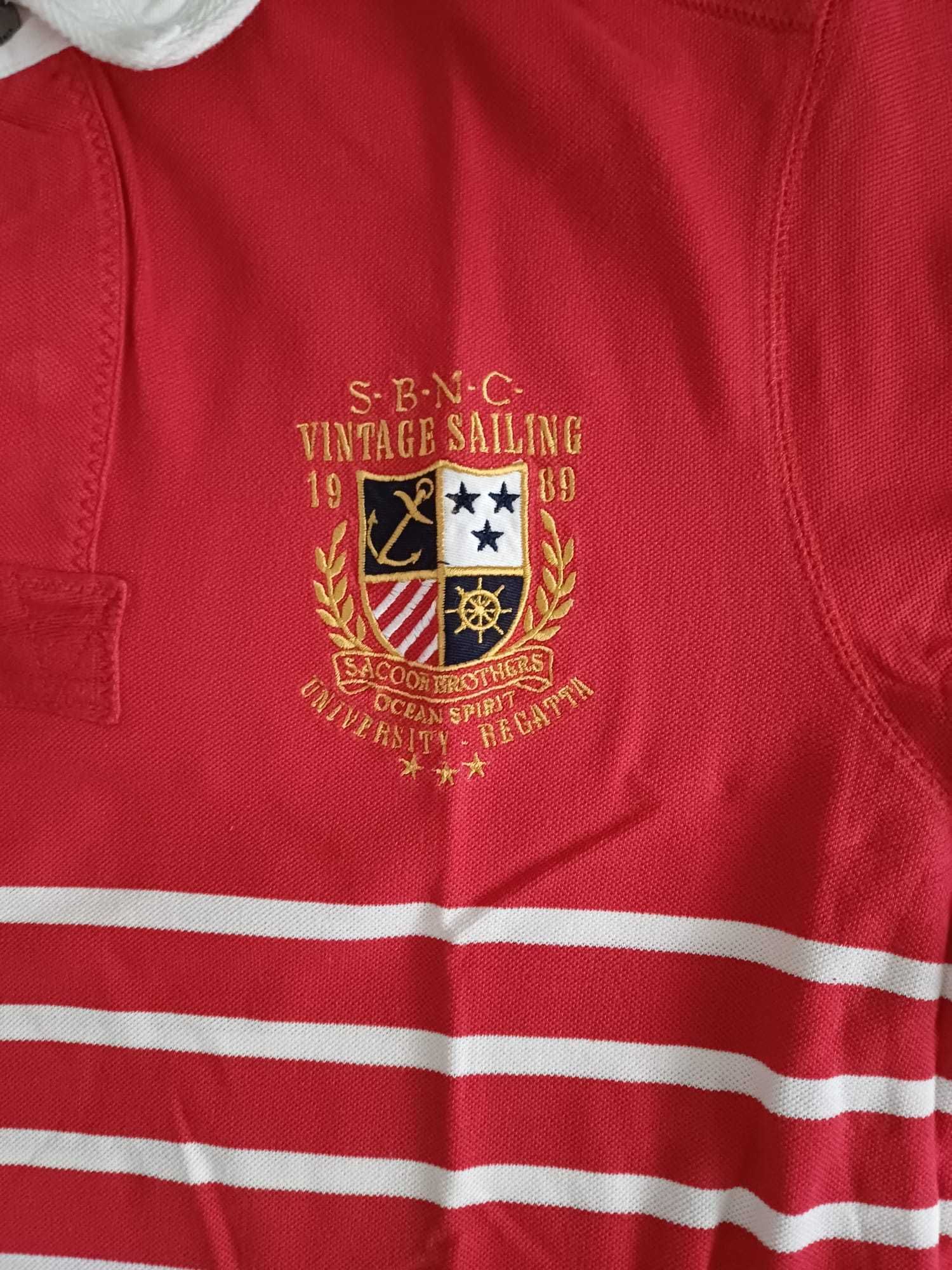 Polo Sacoor Brothers - Tamanho XXL, Vermelha e Listrada (100% Algodão)