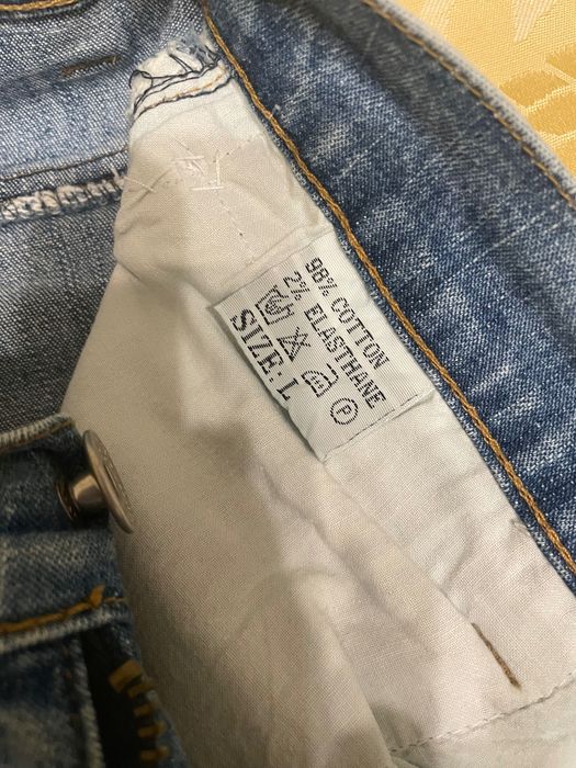 Calças de ganga aplicações nas dobras em baixo em tecido Vichy