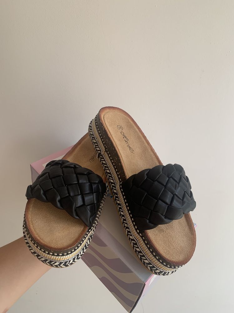 Eleganckie wyzsze letnie buty czarne brazowe klapki  rozmiar 38