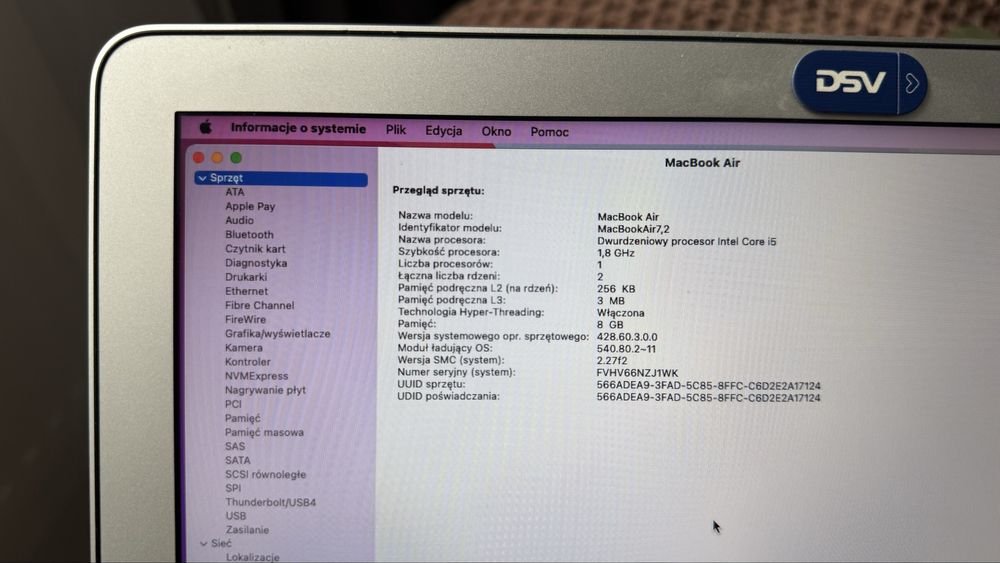 MacBook Air 13” (2017) – Stan bardzo dobry – zadbany egzemplarz!