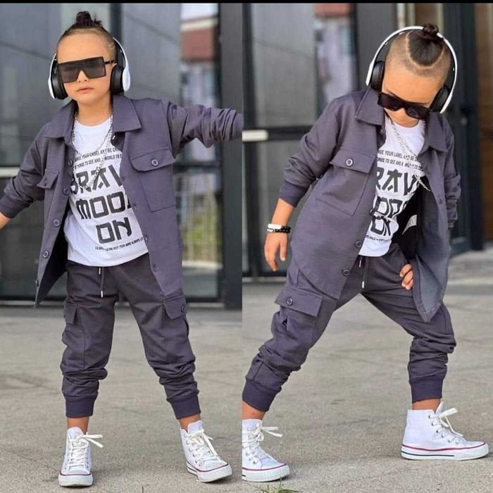 Komplet koszula bluzka spodnie Bam Bam 5/6 lat szary grafit