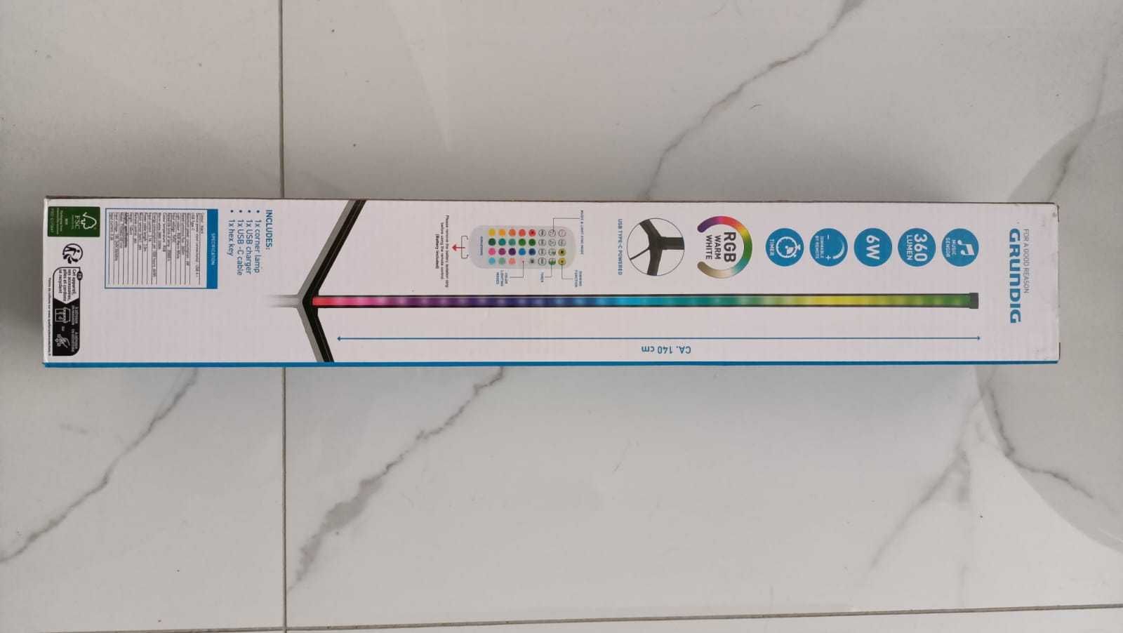 Lampa LED GRUNDIG RGB Music Sensor Podłogowa narożna 140 cm Pilot
