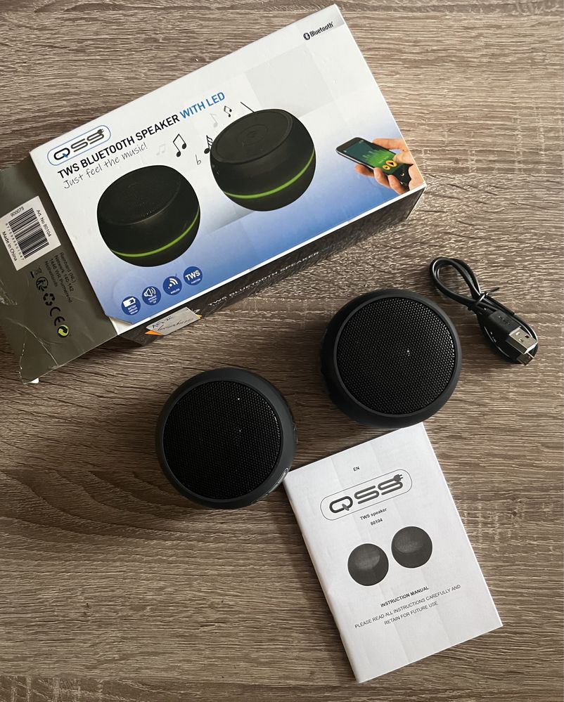 Nowy Zestaw 2 głośników QSS TWS BLUETOOTH SPEAKER LED - Okazja !
