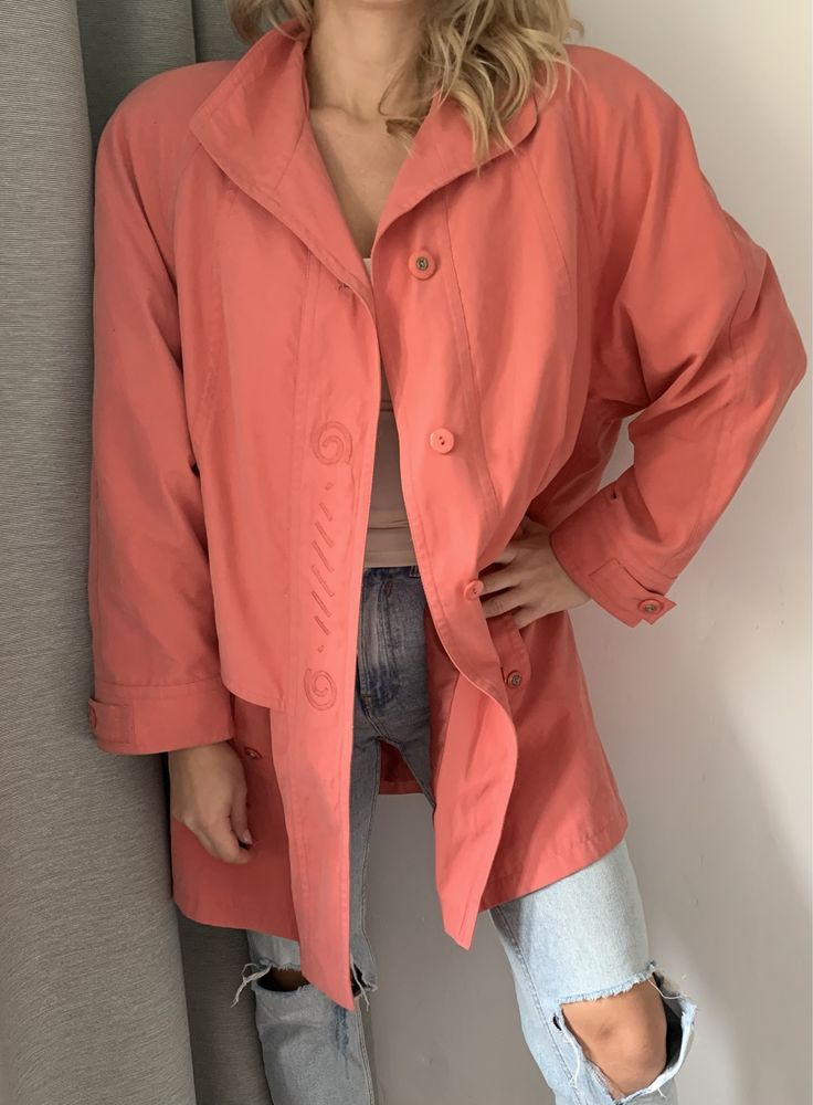 Koralowa kurtka vintage unikatowa oversize retro 4XL