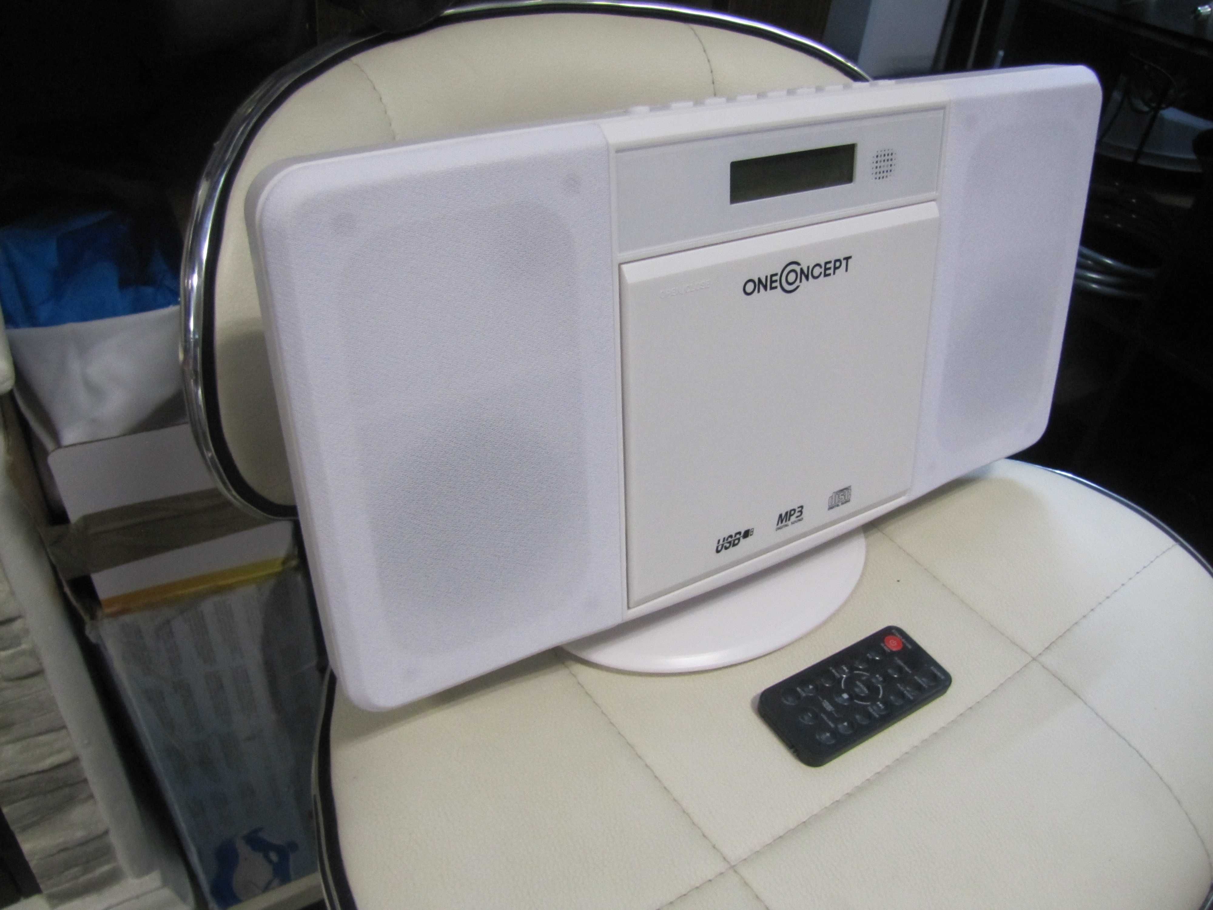 Radio FM mini wieża stereo CD USB Bluetooth OneConcept V-13 BT białe