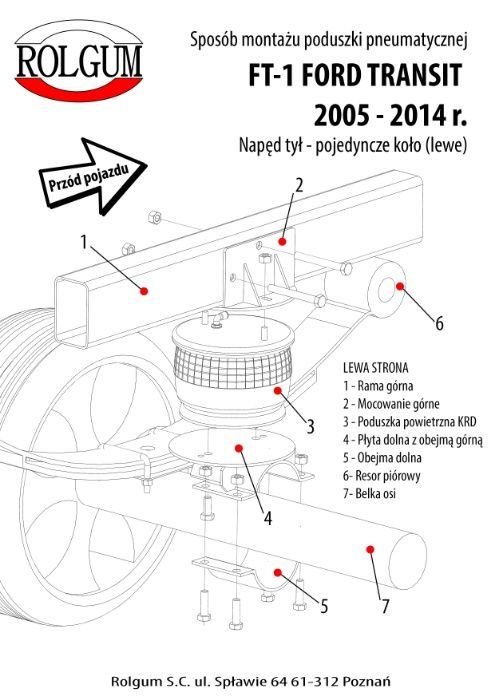 Poduszki pneumatyczne Ford Transit napęd tył pojed. koło FT-1 KRD-1