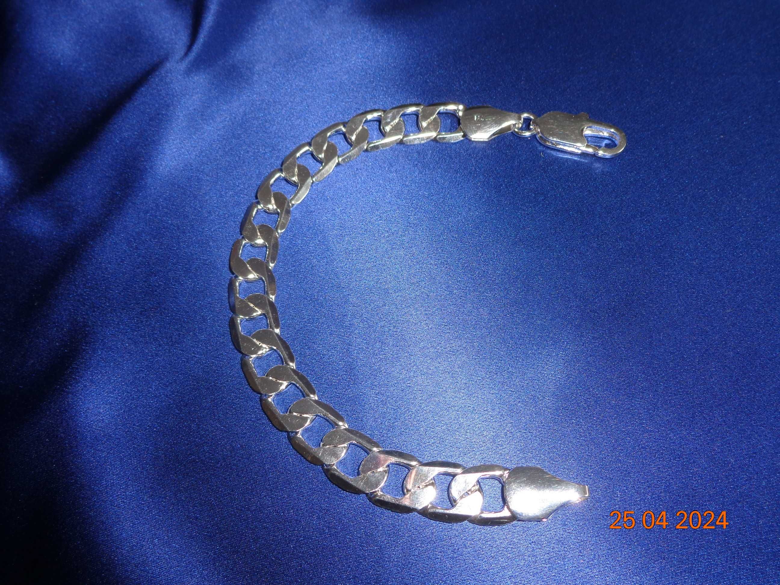 łańcuszek i bransoletka pancerka  gruba 12mm posrebrzana srebrem 925