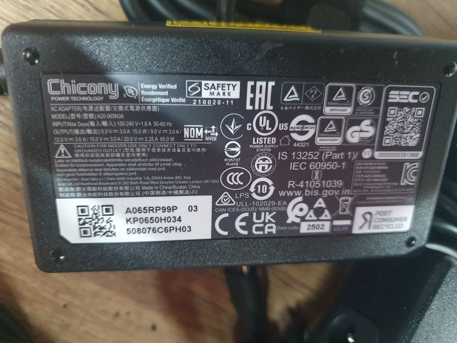 Зарядка зарядное блок живлення питания Acer Chicony Liteon 65w Type-C