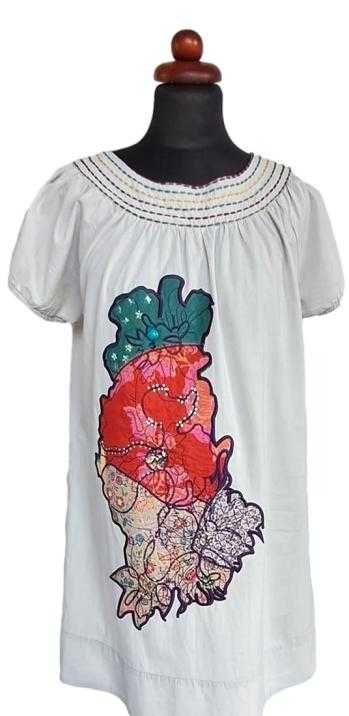 Vintage sukienka tunika z aplikacją plażowa L XL oversize