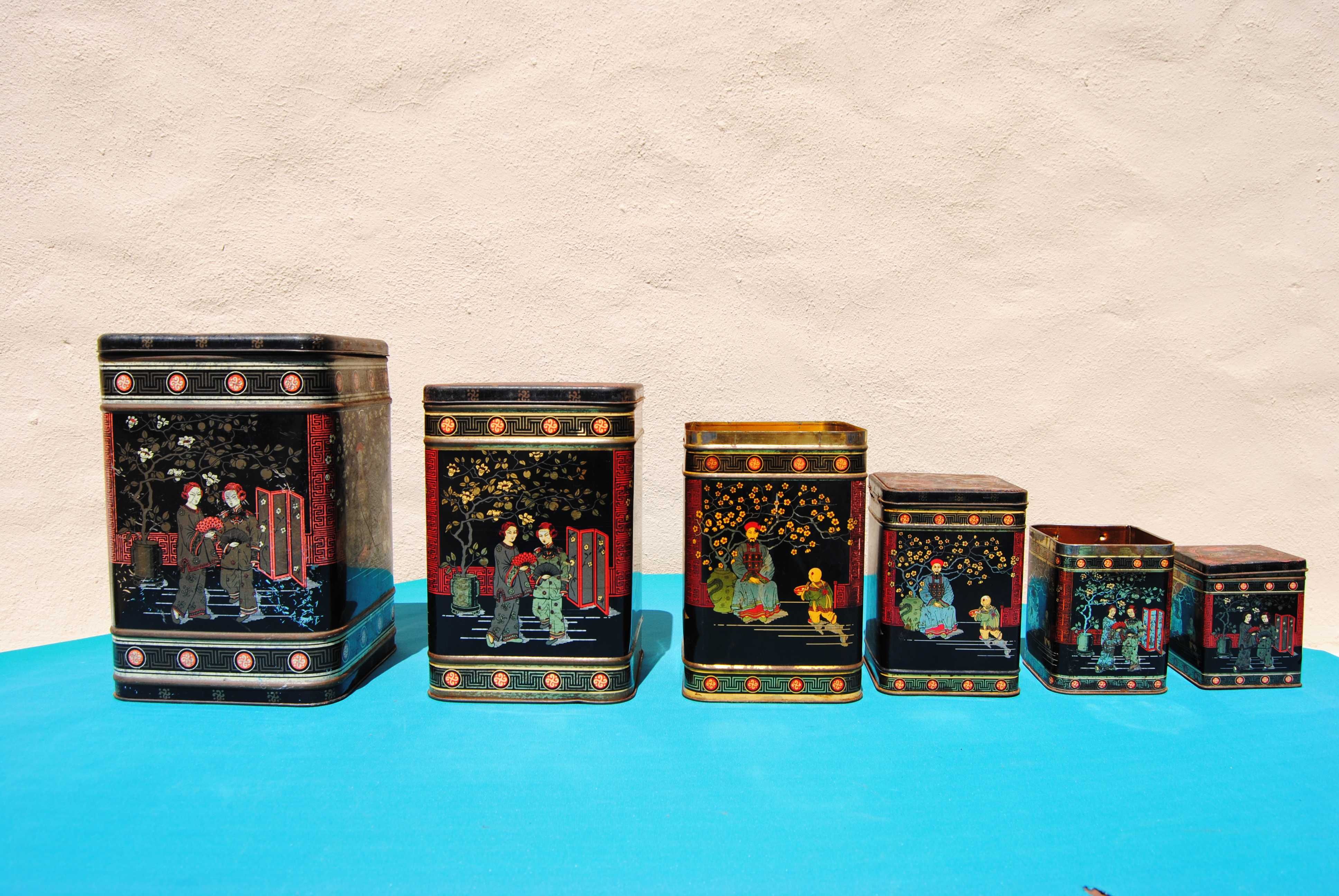 Conjunto de 6 latas antigas de chá chines - vintage