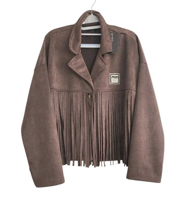 Nowa damska ramoneska zamszowa z frędzlami