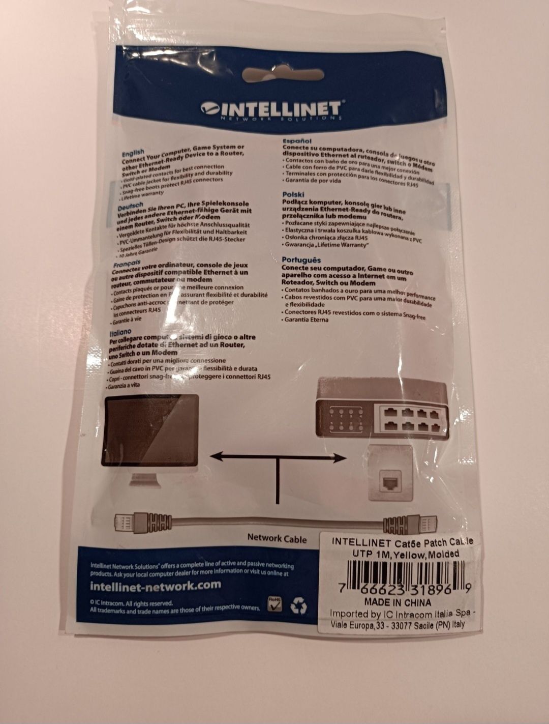 Kabel internetowy do ruterów, Patch cord 1 m