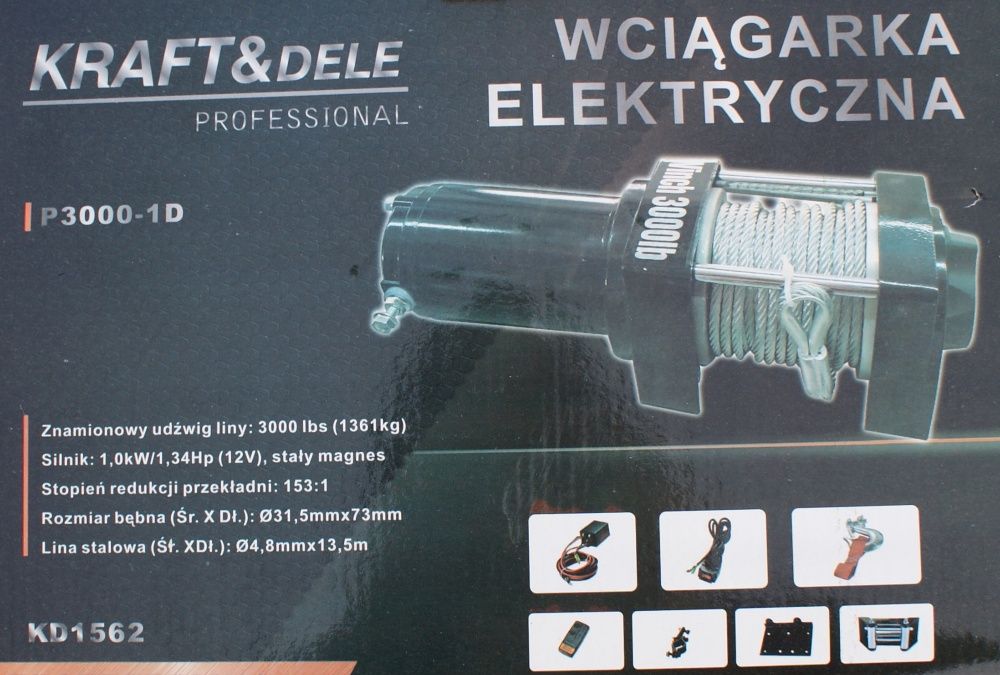 Wciągarka wyciągarka do QUADA 12V 1300lbs 1300kg+PILOT bezprzewodowy