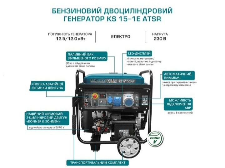 Бензиновий генератор двоциліндровий KS 15-1E ATSR