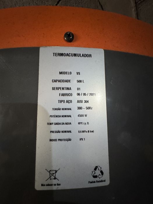 Termoacumulador 500L INOX