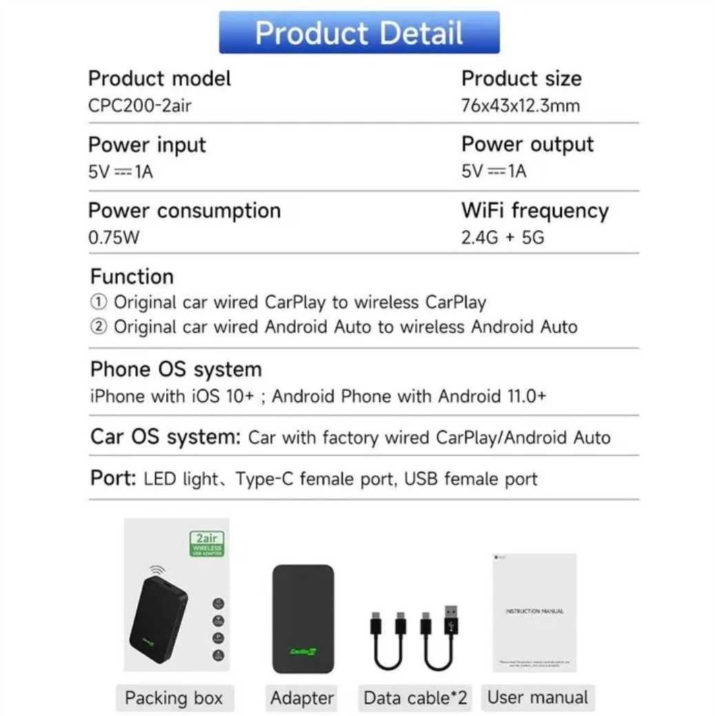 CarlinKit 5.0 2air - адаптер для беспроводного CarPlay/Android Auto