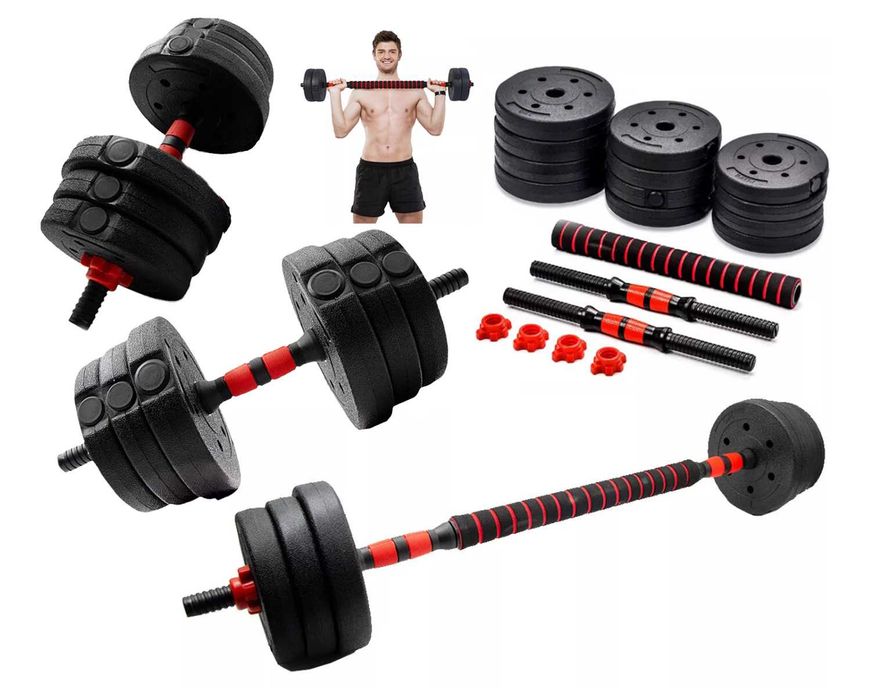 Hantle regulowane hantel 2x10kg gryf sztanga 20kg ZESTAW 2w1 komozyt