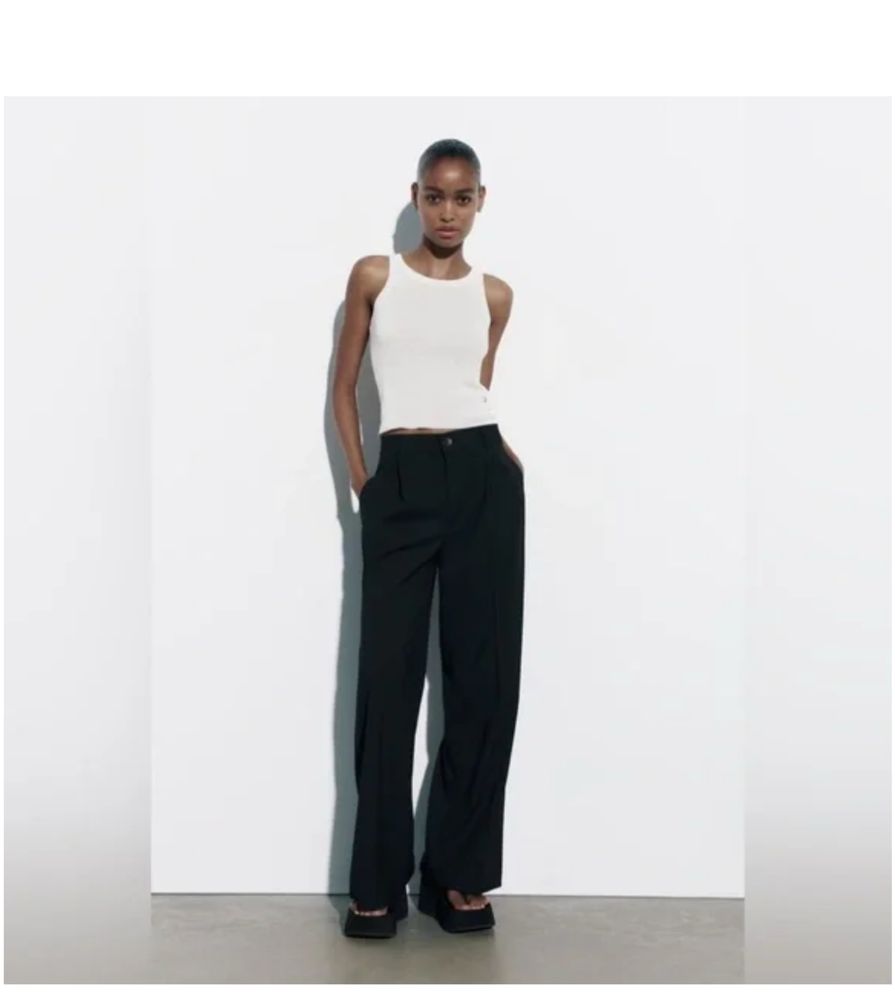 Брюки палацо женские zara, штаны класические в полоску черные,брюки