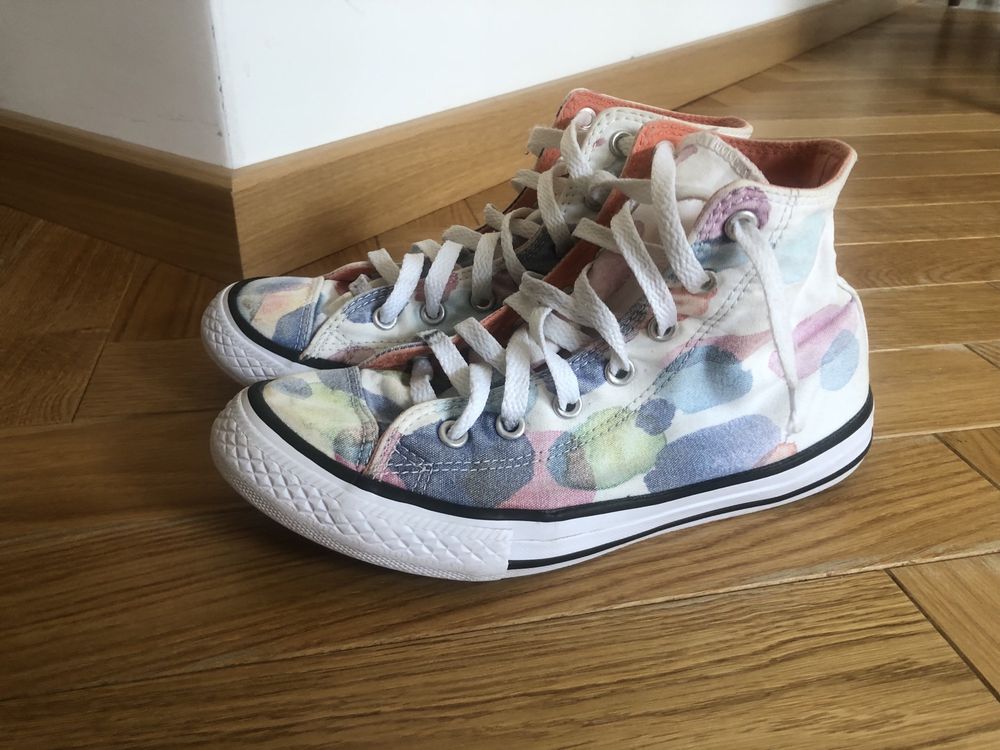 Trampki wysokie Converse All Star r. 35 biale w kolorowe kropki
