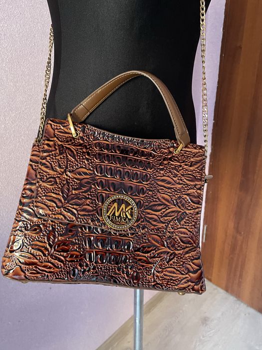 Вінтажна сумка - сатчел з тисненням під крокодилячу шкіру