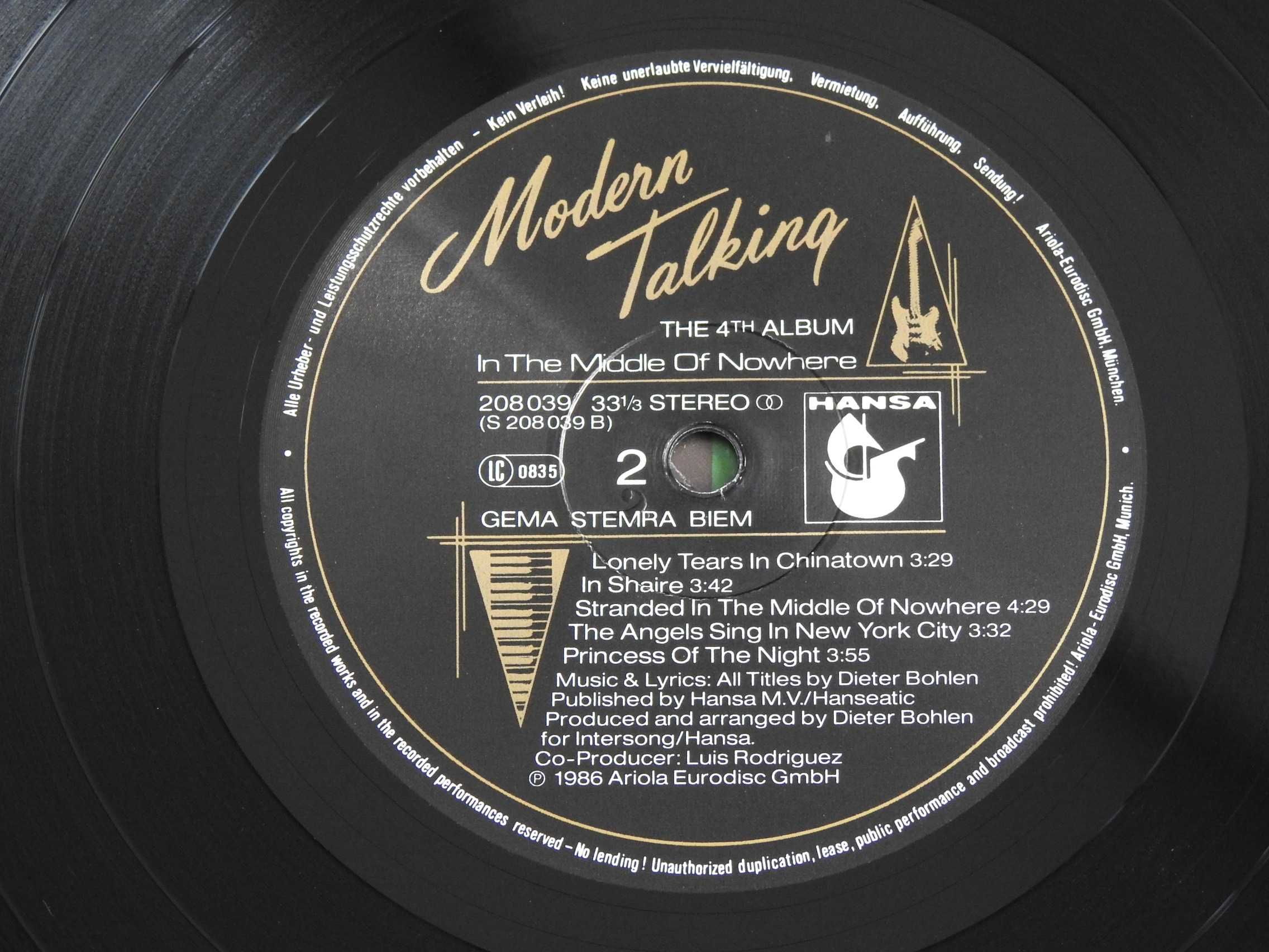 Modern Talking In The Middle Of Nowhere LP 1986 Germany пластинка NM