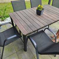 Drewniany stół + krzesła ogrodowe (można piętrować) + pokrowce