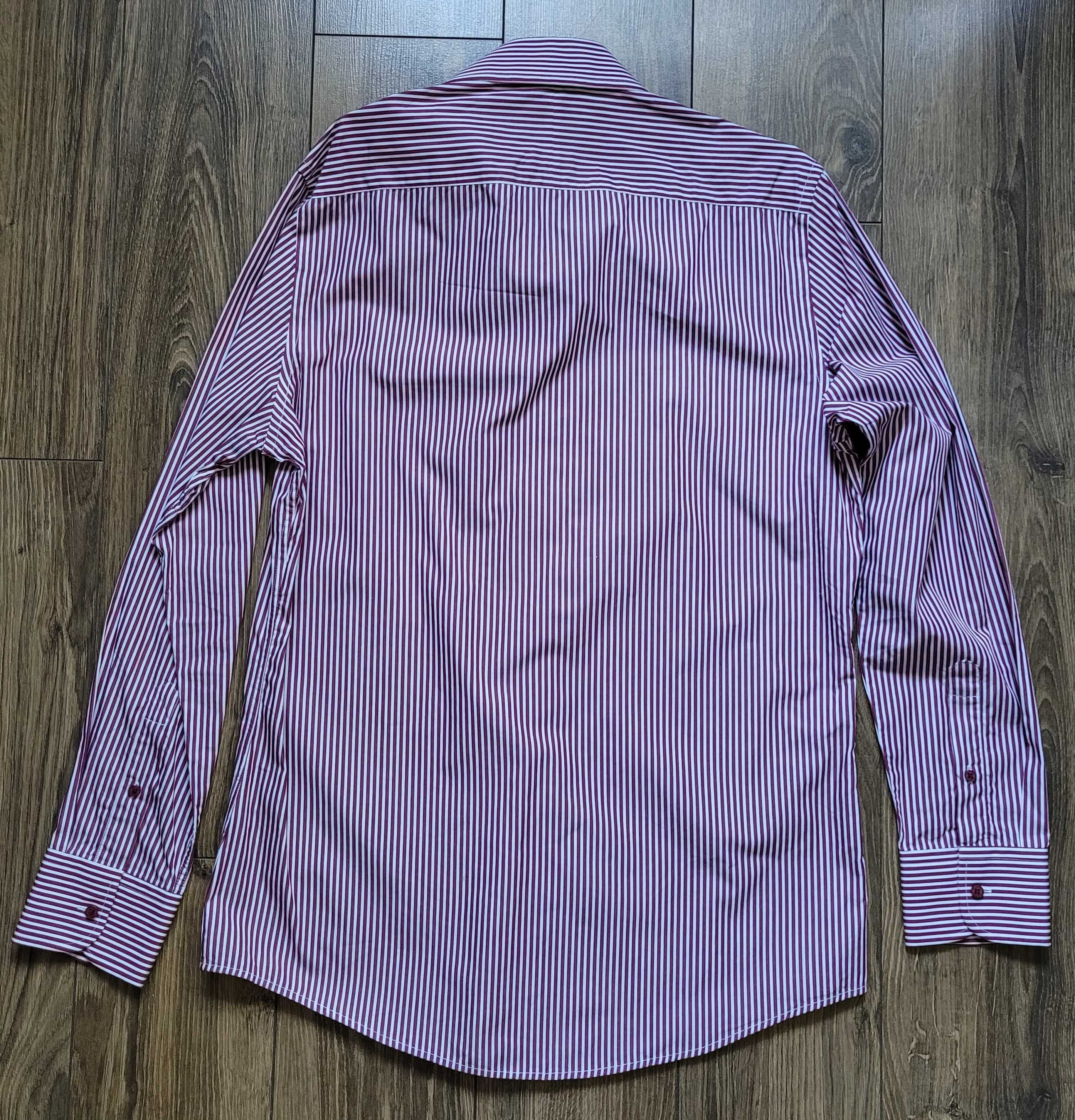 koszula Gianni Feraud 16" 40 slim fit w paski burgundowy bawełna
