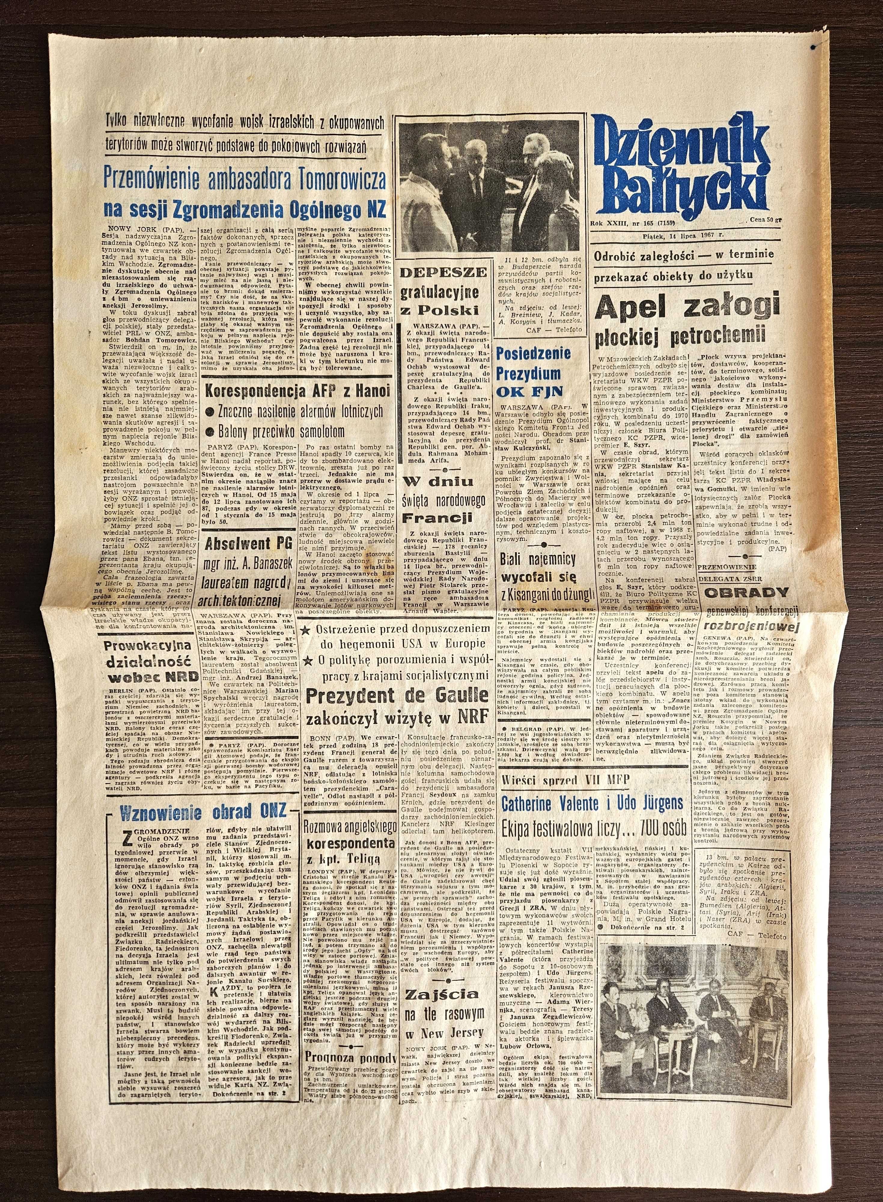 DZIENNIK BAŁTYCKI nr 165 z dnia 14 lipca 1967 roku