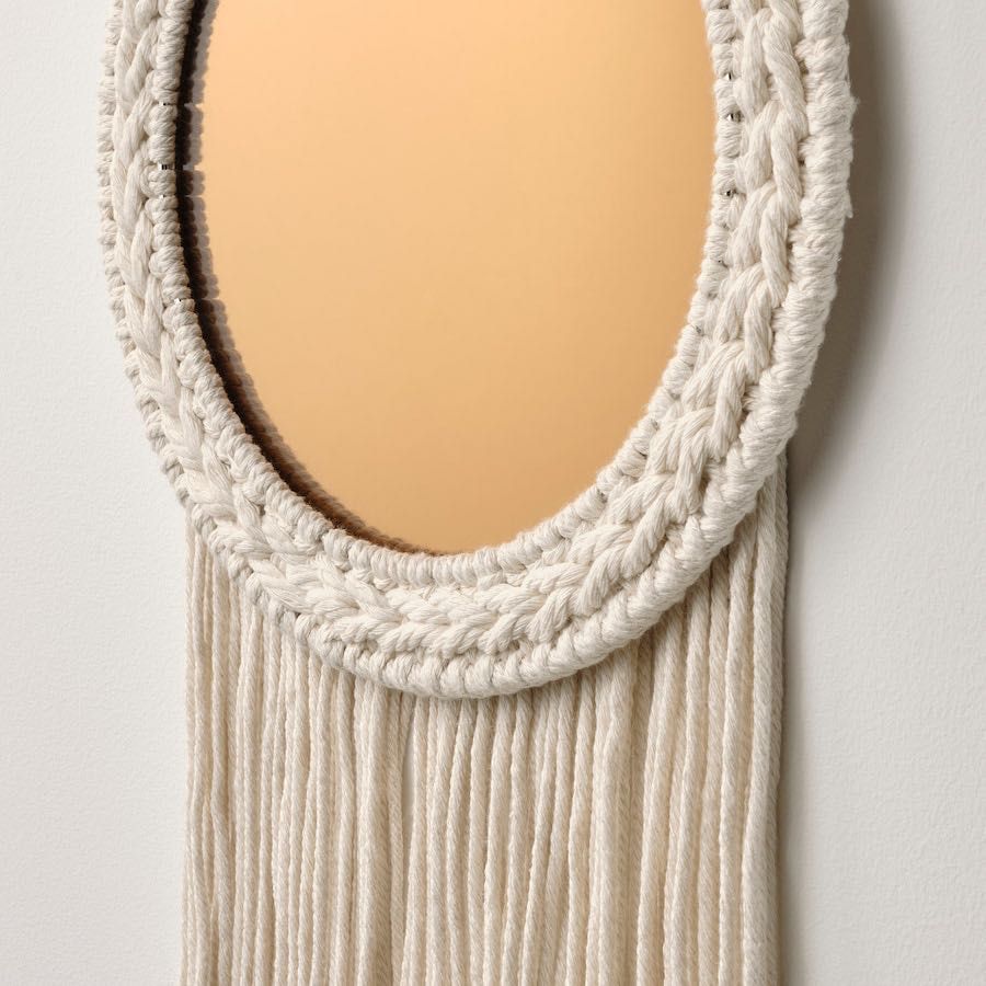 Ikea ENERGISKOG Lustro z frędzlami beżowy 26x48 cm BOHO makrama NOWE