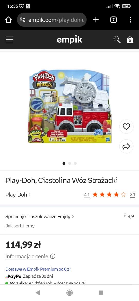 Oryginalny zestaw pojazdów Play Doh - wóz strażacki, koparka