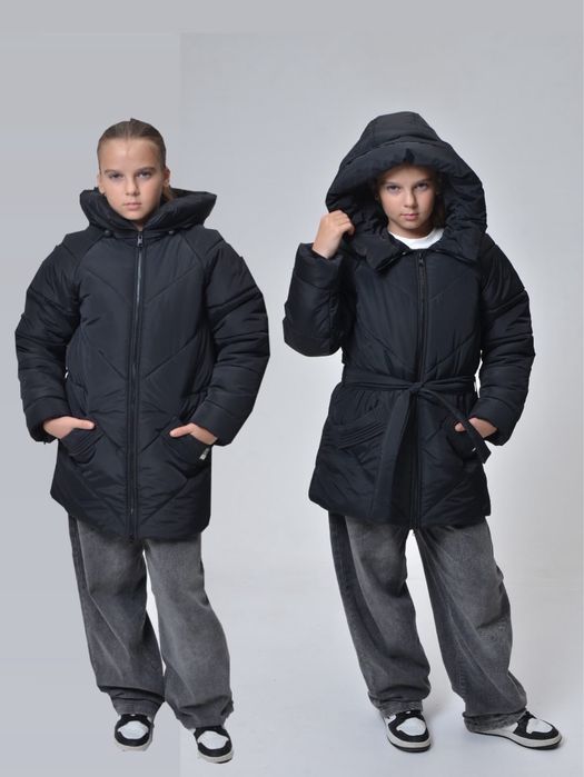 Зимова куртка для дівчинки з поясом