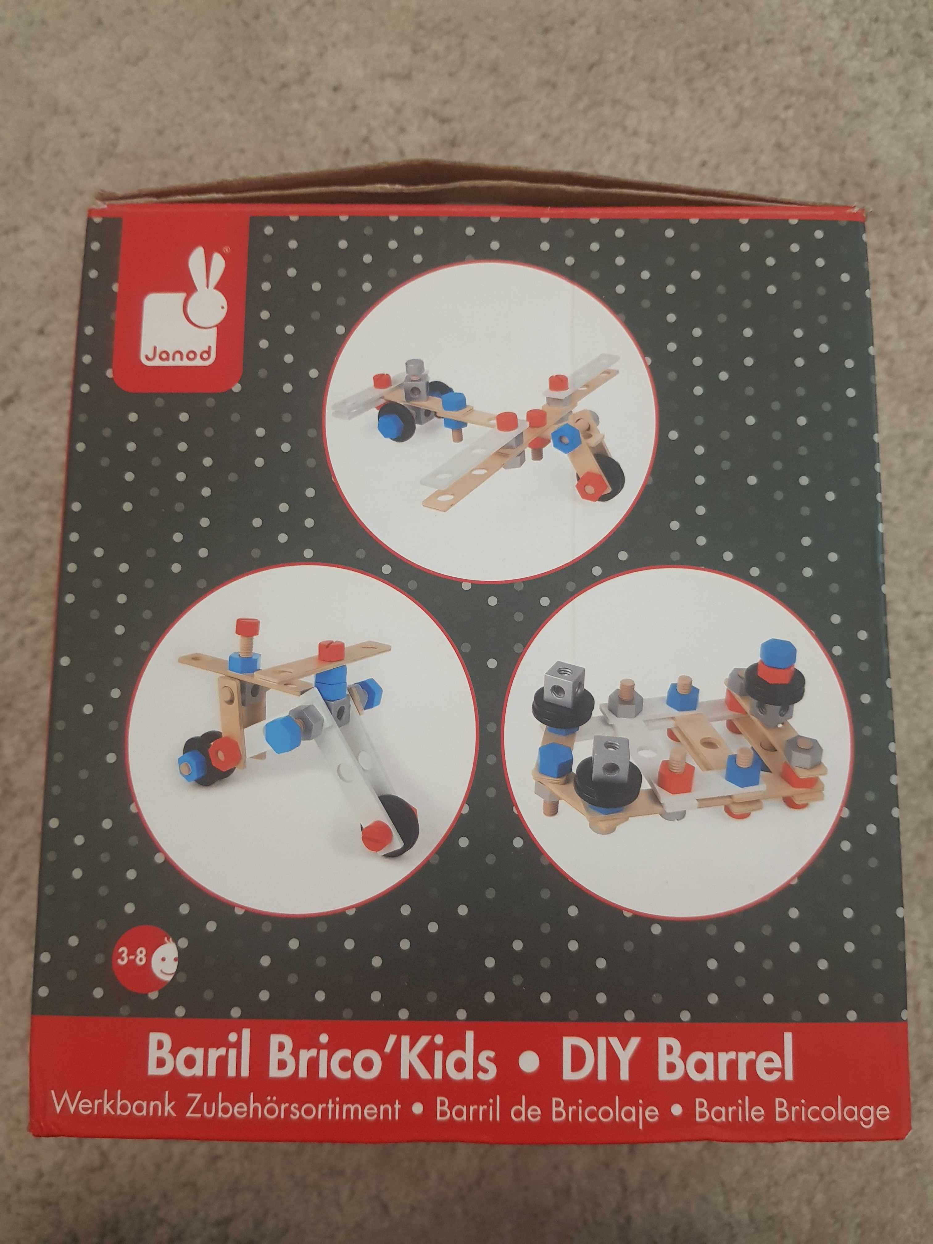 Janod klocki konstrukcyjne DIY Baril Brico drewniane dla dziecka 3+