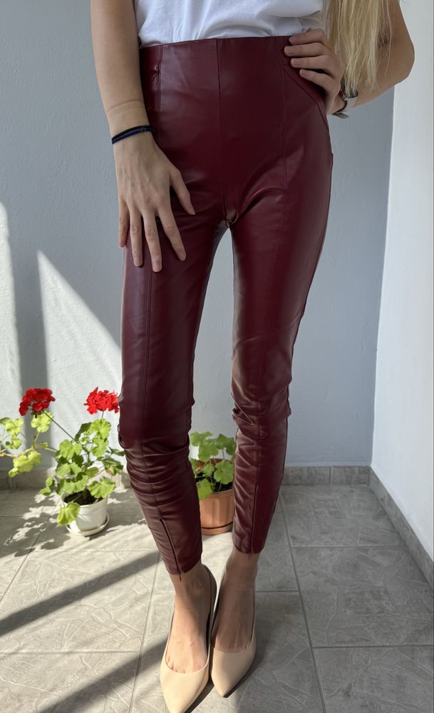 Zara bordowe spodnie skórzane cygaretki S 36