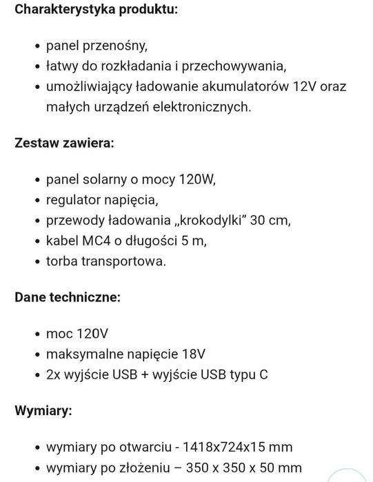 Nowy Panel Solarny Przenośny Neo 120 W z Ładowarką (Promocja)