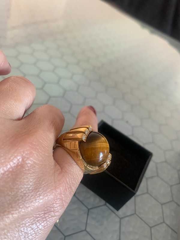 Anel ELITE prata e banho de ouro c/ olho de tigre e zirconias