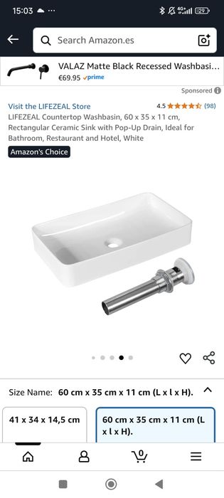 Lavatório rectangular novo em caixa