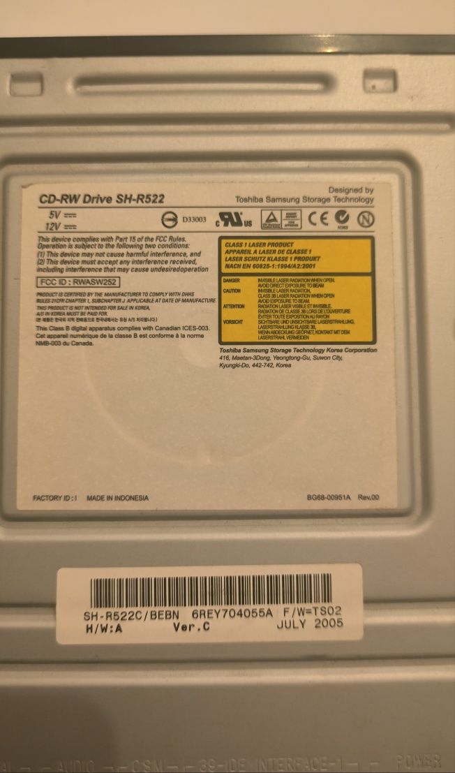 Toshiba Samsung SH-R522 CD-RW Drive