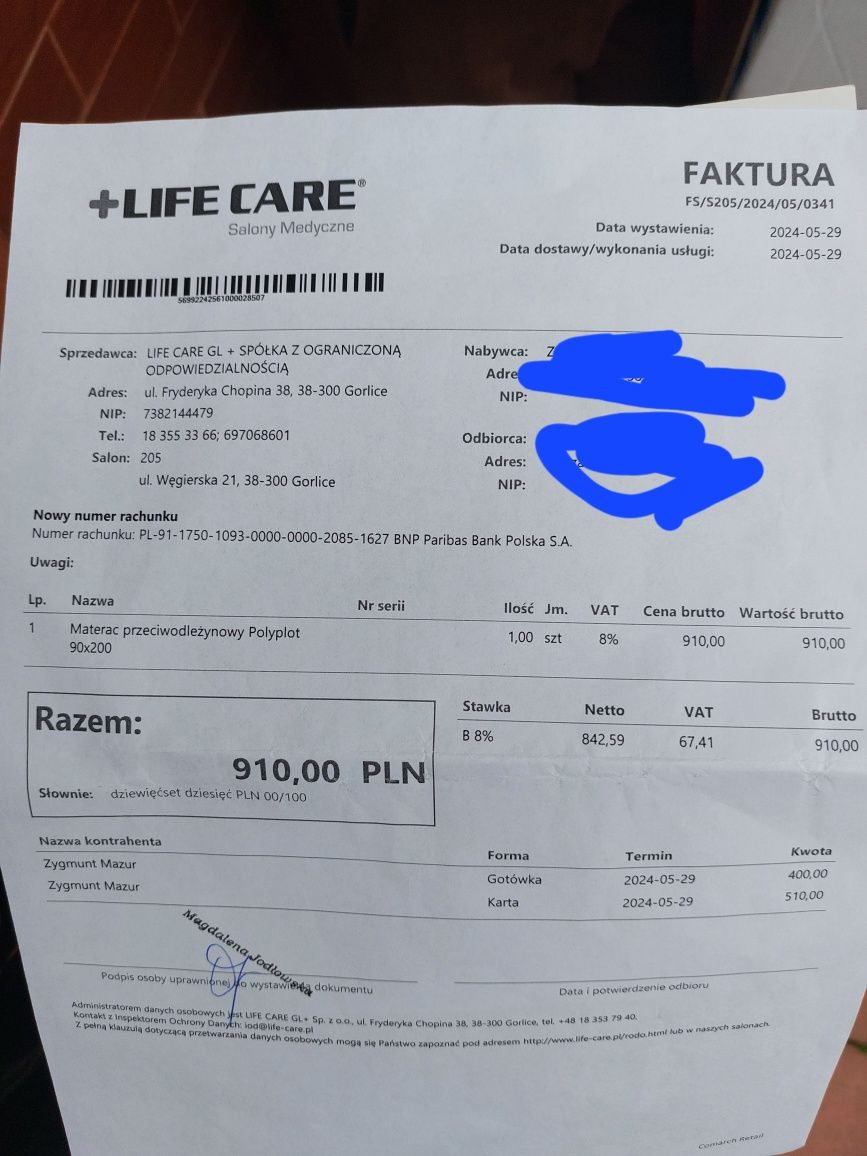 Materac medyczny przeciwodleżynowy